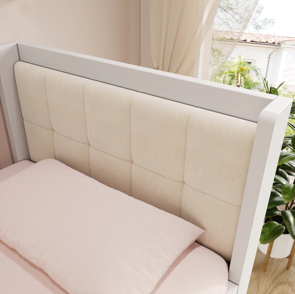 Tagesbett in legno con 2 cassetti e sponda laterale, bianco, 90 x 200 cm