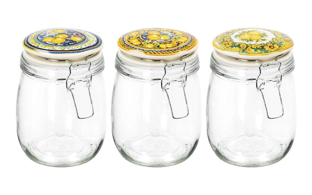 1 Barattolo da Cucina in Vetro Coperchio Ermetico in Ceramica 15 cm