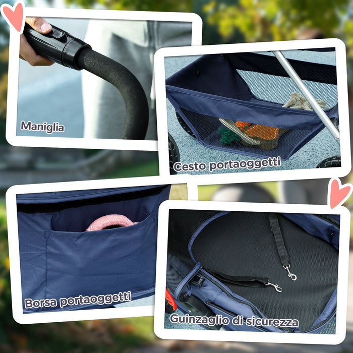 Passeggino per Cani 3 in 1 Pieghevole con Cestino Inferiore Blu