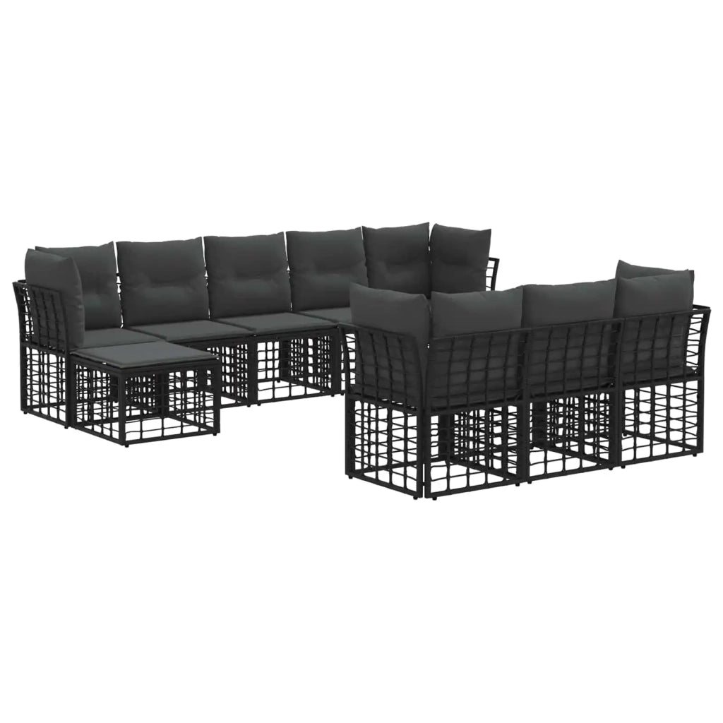 Set di divani da esterno Nero e Grigio scuro Poliestere