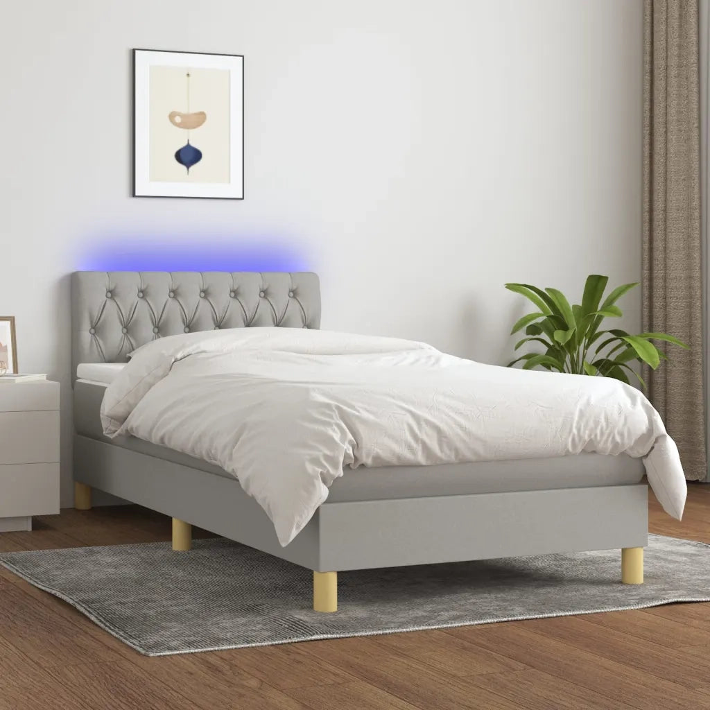 Letto a Molle Materasso e LED Grigio Chiaro 100x200 cm Tessutocod mxl 122784