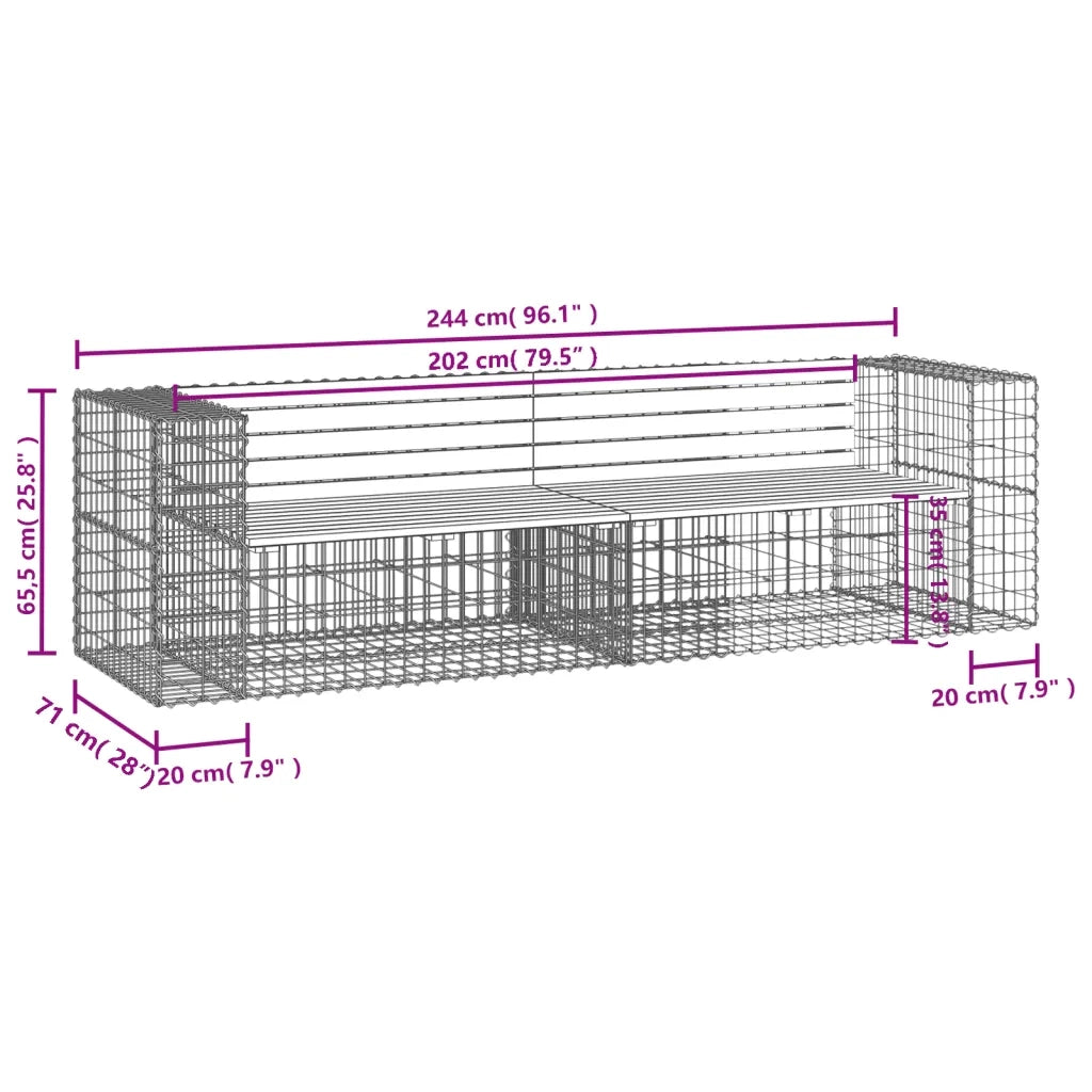 Panchina da Giardino | Panca da Giardino Design Gabbione 244x71x65,5cm Pino Impregnato