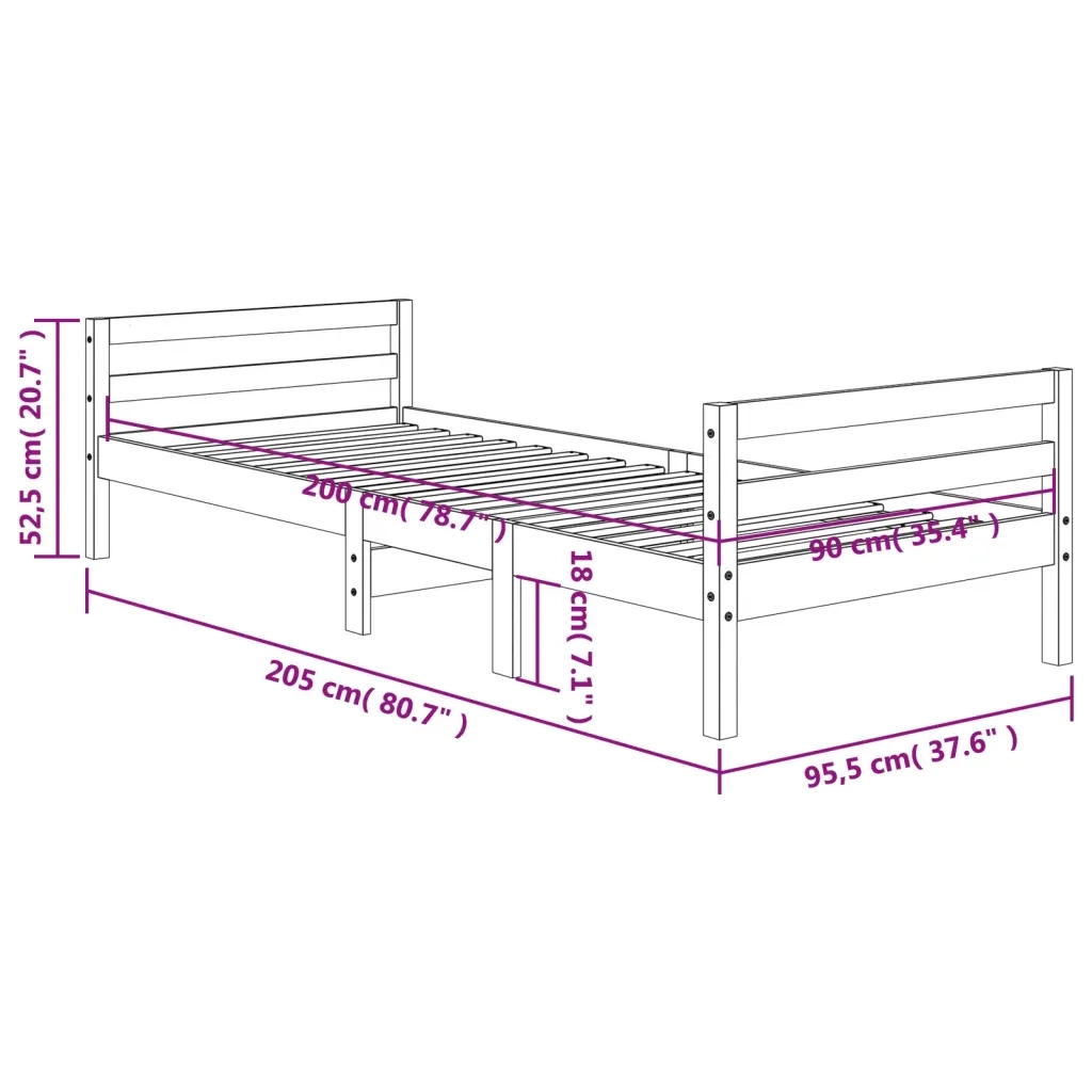 Letto senza Materasso Marrone Cera 90x200 cm Legno di Pino 844485