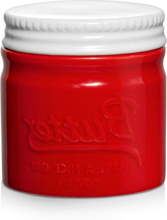Vasetto di burro con coperchio - ciotola di burro ceramica - mantiene il burro fresco e morbido - linea di guida - rosso.