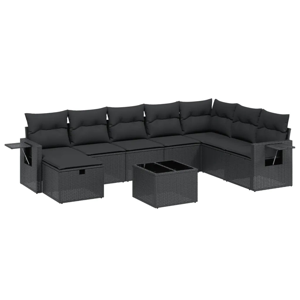 Set Divani da Giardino 9 pz con Cuscini Nero in Polyrattancod mxl 90514