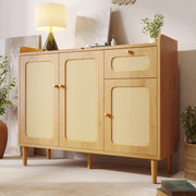 Credenza 120x40x91 cm con frontali in rattan MDF rovere