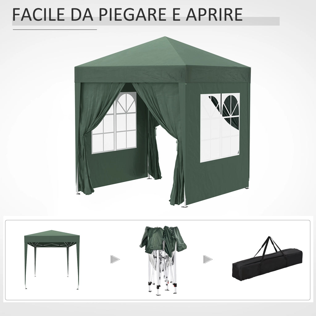 Gazebo Pieghevole 2x2 m con Pareti Rimovibili ¨C zephmum ¨C Verde, Metallo e Poliestere
