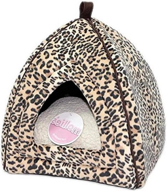 Letto per Gatti - Forma Iglu con Pelle Finta a Ragno con Disegno di Leopardo