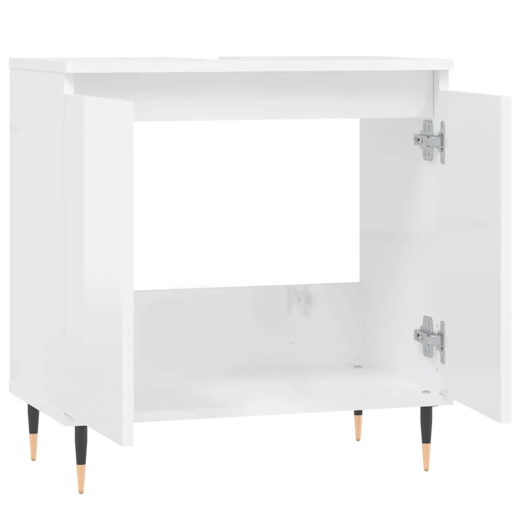 Armadietto Bagno | Armadio da bagno Bianco Lucido 58x33x60cm in Legno Multistrato