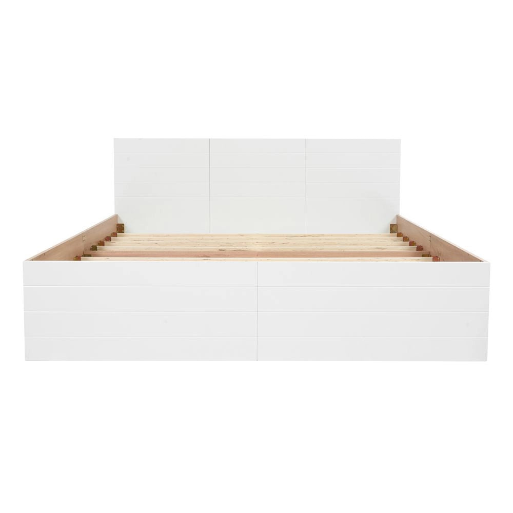 Letto matrimoniale con materasso - Xylo - 140x200 cm - Bianco - Con 2 cassetti e rete a doghe