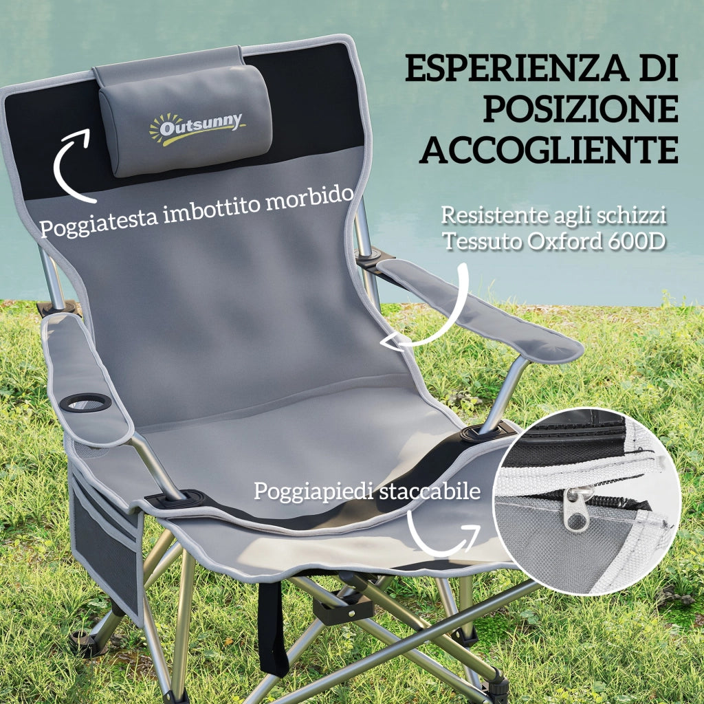 Sedia da Campeggio Pieghevole ¨C zephmum ¨C Grigio, Polipropilene, 82x100x88 cm
