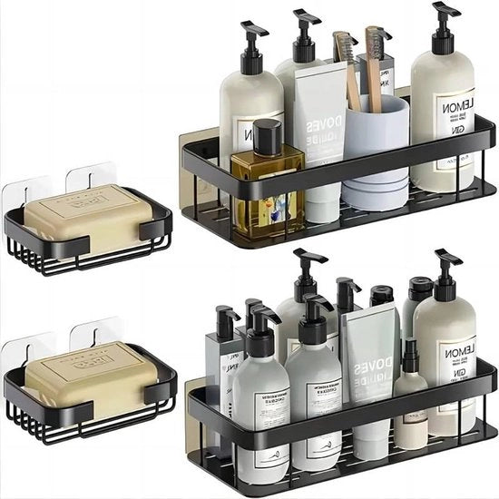 Organizzatore per docce a angolo 4 pezzi, Kit di organizzatori per docce adesivi con mensole per dentro la doccia, Organizzatore per bagno senza foratura con holder per sapone.