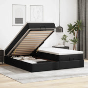 Struttura Letto Pouf con Materassi Nero 200x200 cm Similpelle