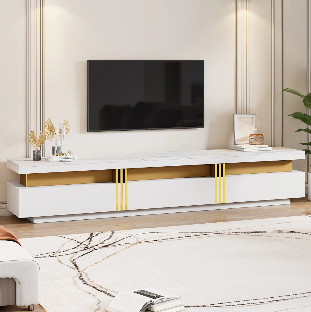 Mobile TV 200x40x42 cm effetto marmo; 3 cassetti; bianco