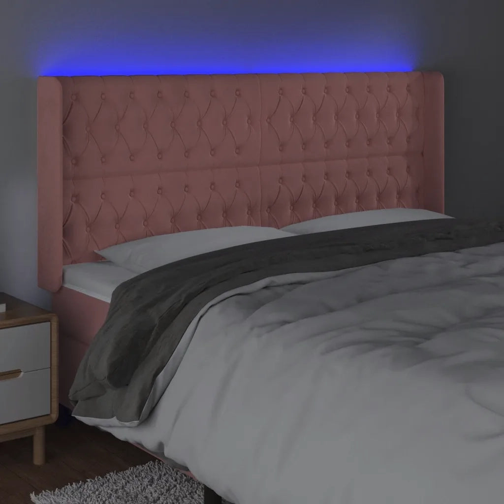 Testiera a LED rosa 203x16x118/128 cm in Velluto 3124455