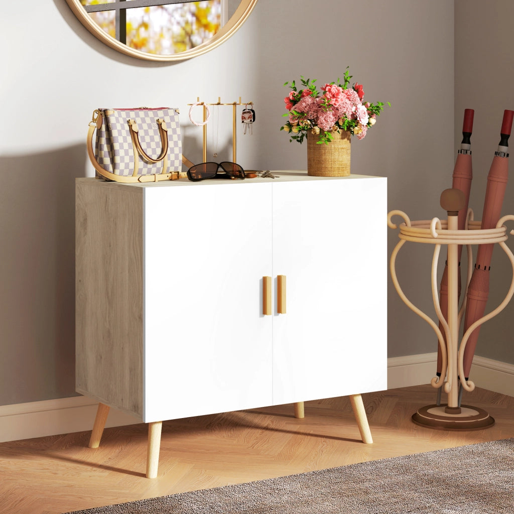 Cassettiera con ripiano regolabile ¨C zephmum ¨C Bianco e rovere 76x41.2x74 cm