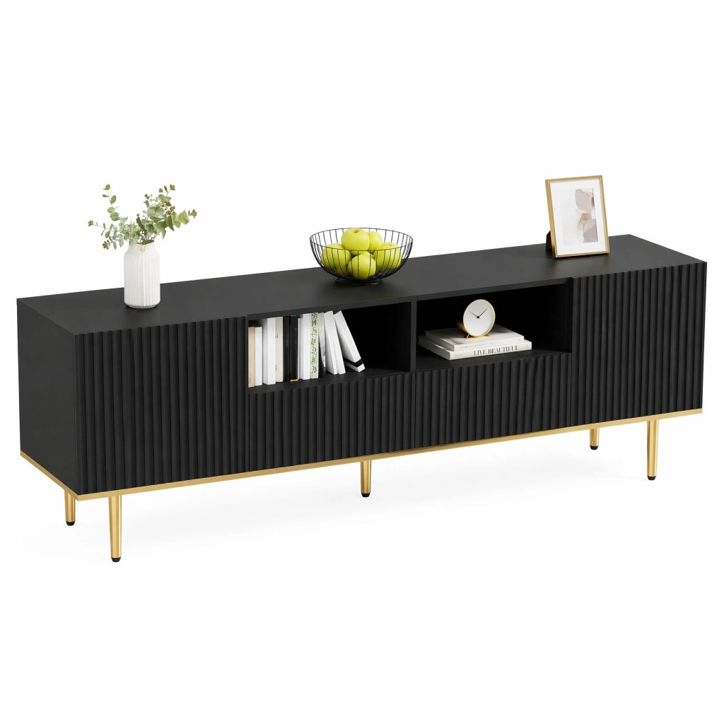 Mobile TV moderno 165 cm con 2 ante; 2 cassetti e dettagli oro; nero