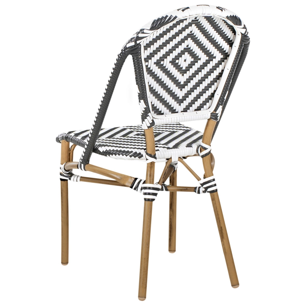 Set di 4 Sedie in Rattan Naturale e struttura in Alluminio con Trama Bianco e Nero