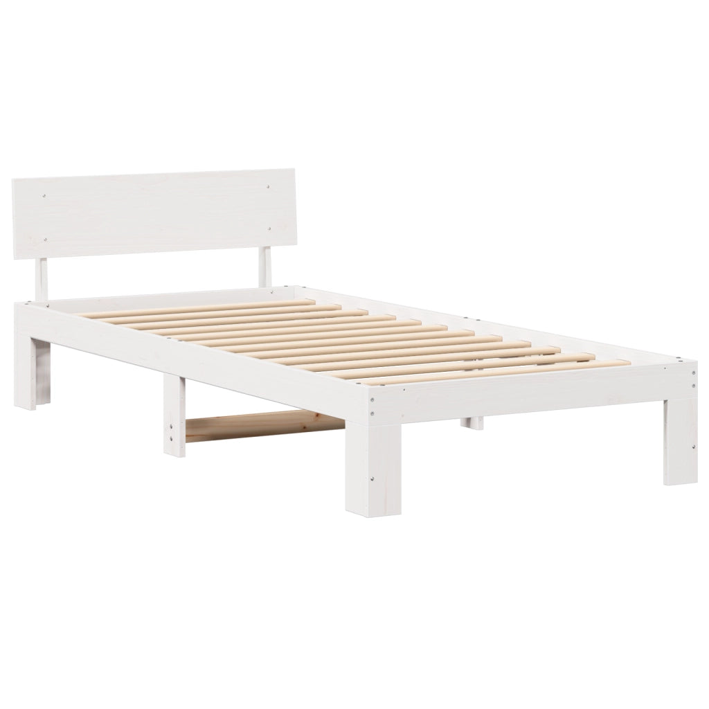 Struttura Letto con Testiera Bianca 90x200 cm Legno Massello di Pino