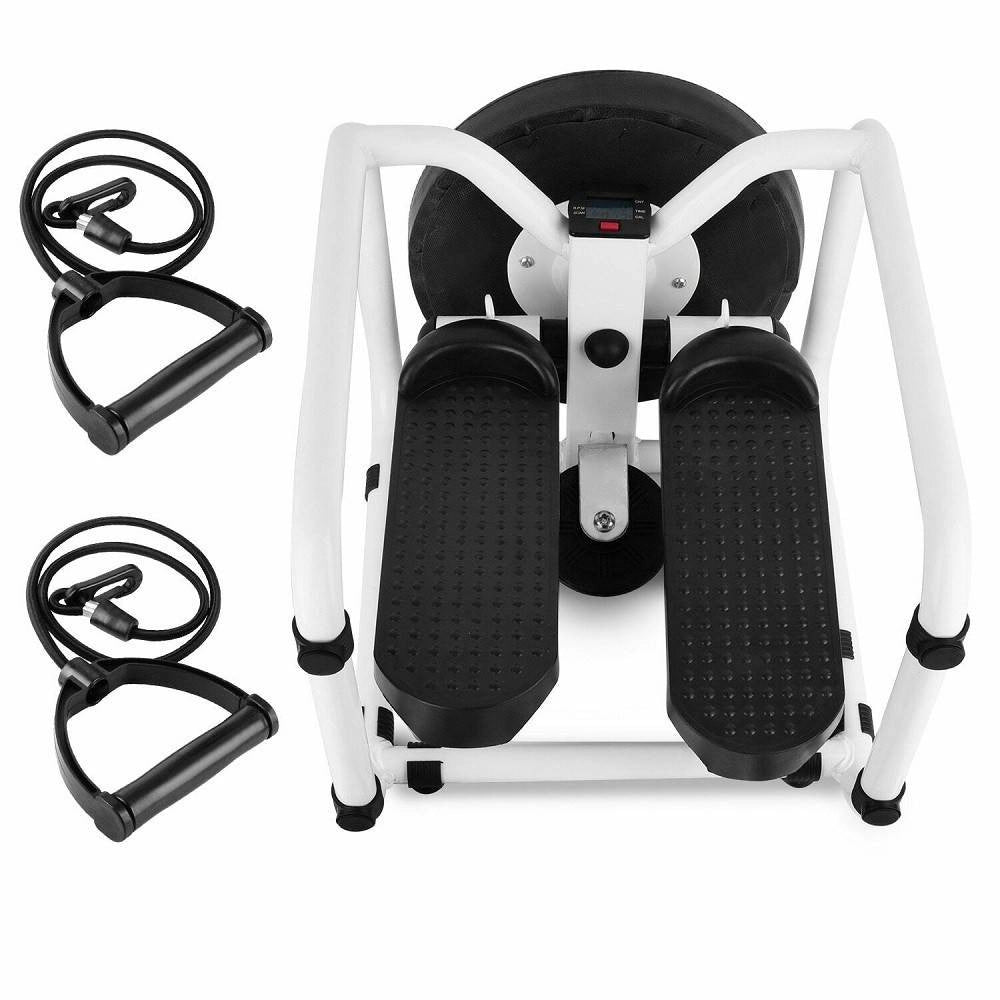 Trade Shop - Mini Stepper Multifunzione Con Bande Elastici Di Resistenza Seduta Fitness Casa -