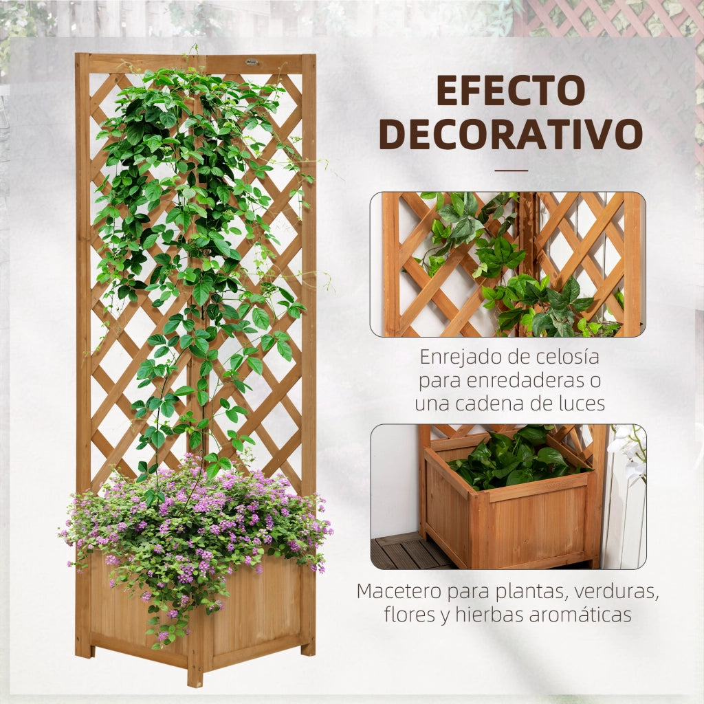 Fioriera con Grigliato in Legno per Piante Rampicanti ¨C Xylo ¨C 40x40x145 cm Naturale