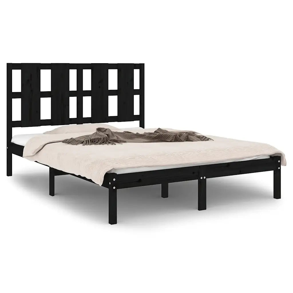 Giroletto Nero in Legno Massello di Pino 140x190 cm 3105584