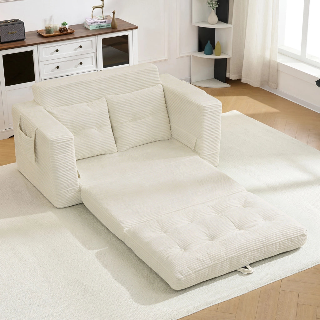 DIVANO LETTO 2 POSTI in velluto a coste Beige con tasche laterali