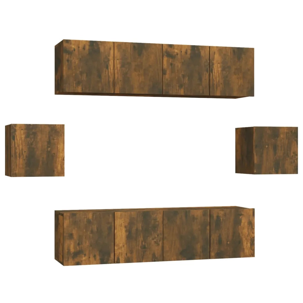 Set di Mobili Porta TV 6 pz Rovere Fumo in Legno Multistrato 3120266