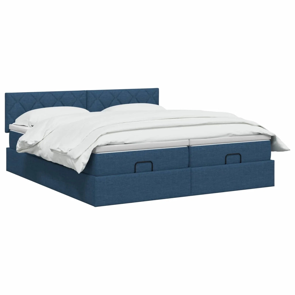 Letto ottomano con materasso con testiera 2 pz Blu Tessuto 3456718