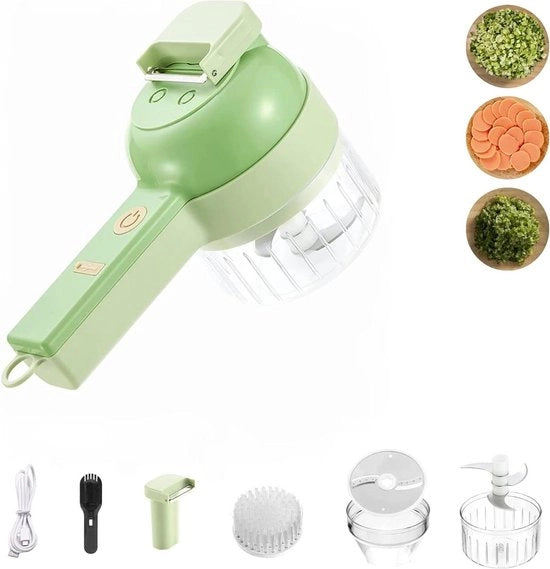 Versnipperatore elettrico per verdure e aglio - USB ricaricabile - macchina da cucina con spazzolino di pulizia - 2 lame - cucchiaio e schiaccia patate