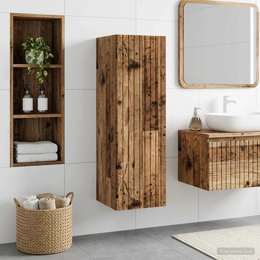 Mobiletto da Bagno a Muro Legno antico 33 x 34,5 x 100 cm 890660