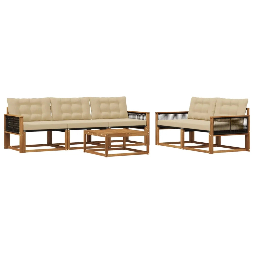 Set di divani da esterno con cuscino 6 pcs Naturale e Beige 3381249