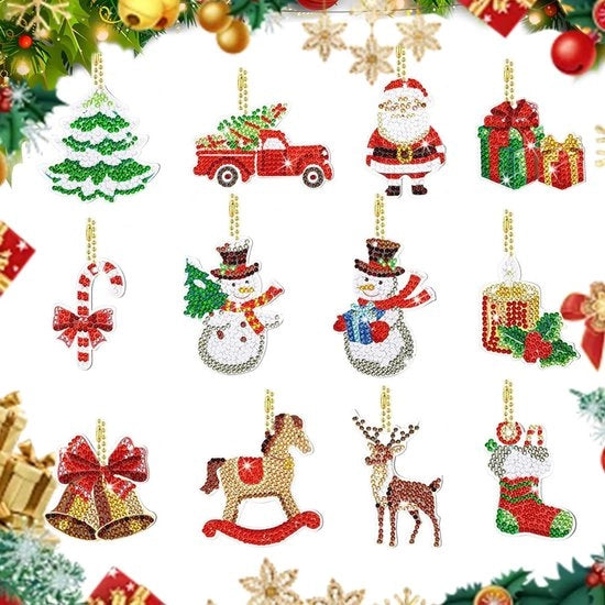 12 set di pendenti per Babbo Natale, dipinto di diamante con pendente 5D, da assemblaggio, per bambini e adulti, decorazioni natalizie, creatività di Natale, manufatti a mano, regalo per artigianato.