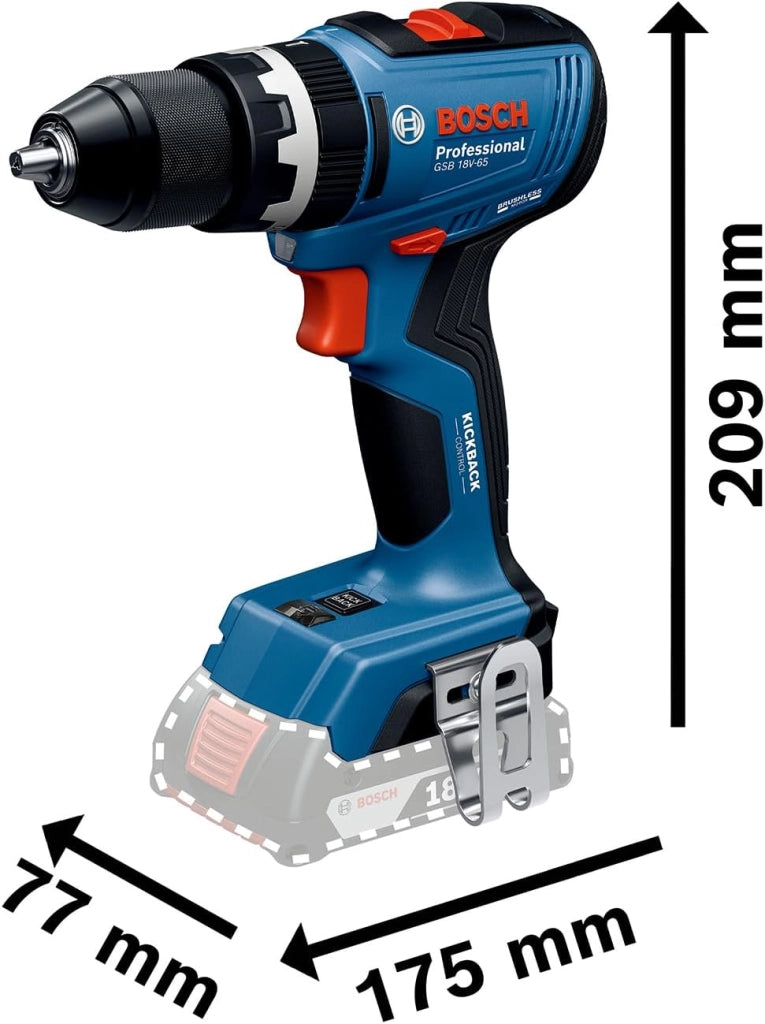 Bosch Professional 18V System Trapano-avvitatore a batteria GSB 18V-65 (motore brushless, lunghezza della testa 175, incl. 2 batterie ProCORE18V 4.0Ah, L-BOXX)