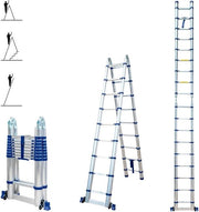Ladder telescopica 5,6m 2 x 9 gradini pieghevole professionale multifunzionale altezza massima 6,5m