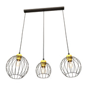 Sospensione Minimal Industrial Hathor 3 Luci Lineari Nera E Oro