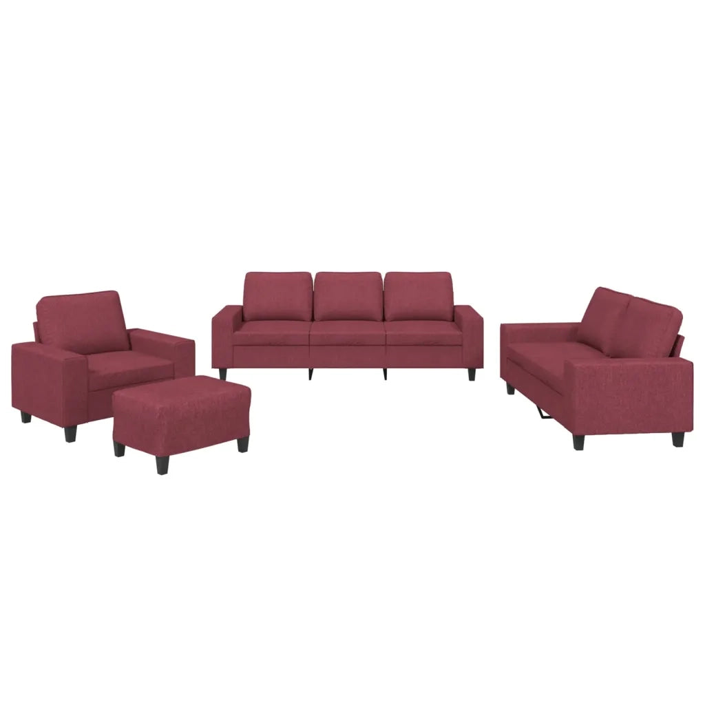 Set di Divani 4 pz Rosso Vino in Tessuto
