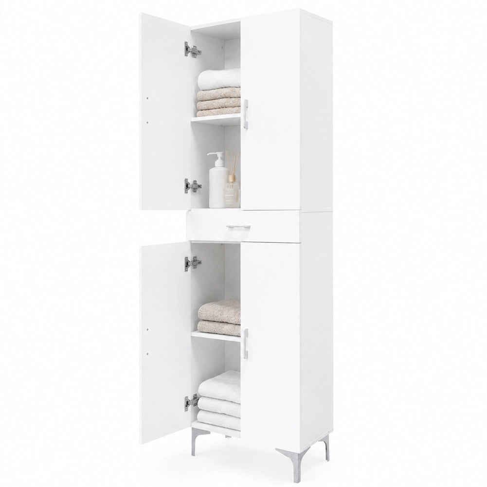 Armadio Multiuso Grande 4 ante e 1 Cassetto Scarpiera Mobile Bianco 60x29x183 cm