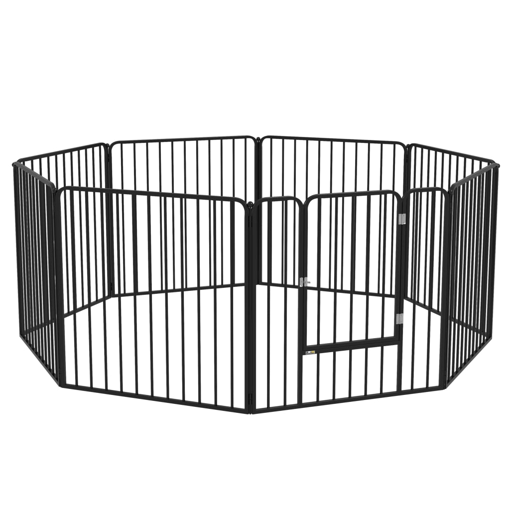 Recinto per Cani a 8 Pannelli Modulabili 164x164x60 cm da Interno ed Esterno in Acciaio Nero