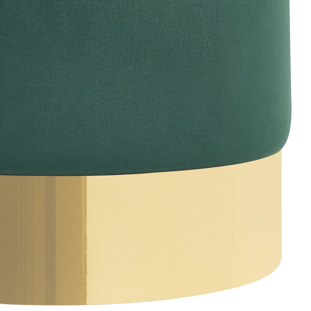 Poggiapiedi rotondo velluto verde scuro e oro toletta sgabello glam sgabello
