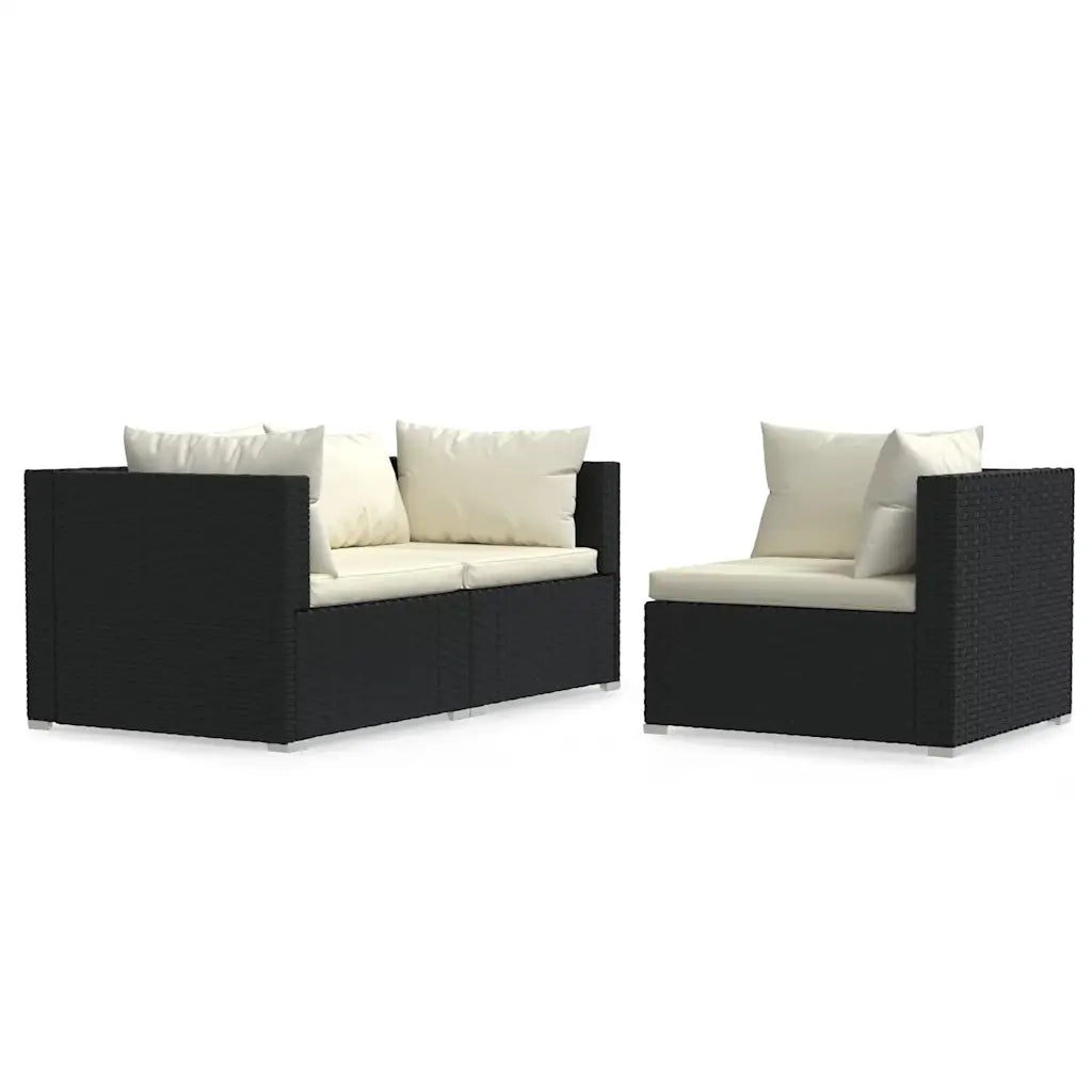 Salotto da Giardino-Set Divani da Giardino 3 pz con Cuscini in Polyrattan Nero 839653