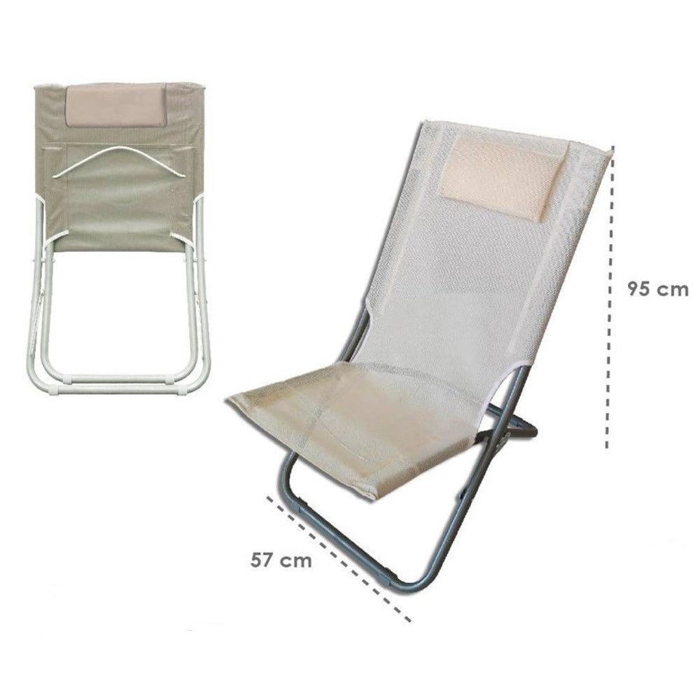 Trade Shop - Spiaggina Con Cuscino Testiera Crema Textilene 57x47x95cm Pieghevole Portatile 281034 -