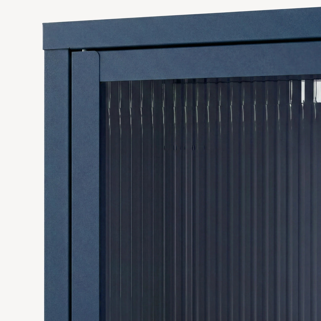 Credenza Säkylä Comò con Ante in Vetro Scanalato 84x64x35 cm Blu Marino [en.casa]