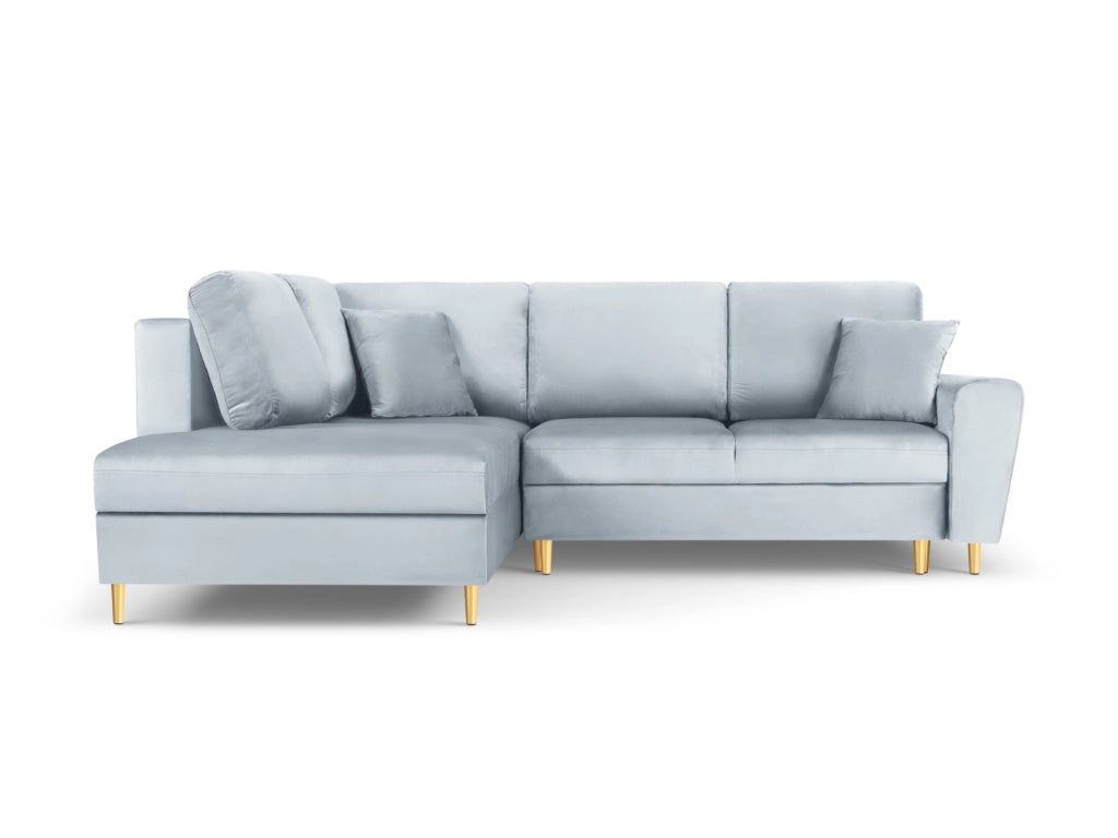 Cosmopolitan Design - Divano convertibile angolare sinistro con contenitore "Kyoto" 5 posti in velluto azzurro 