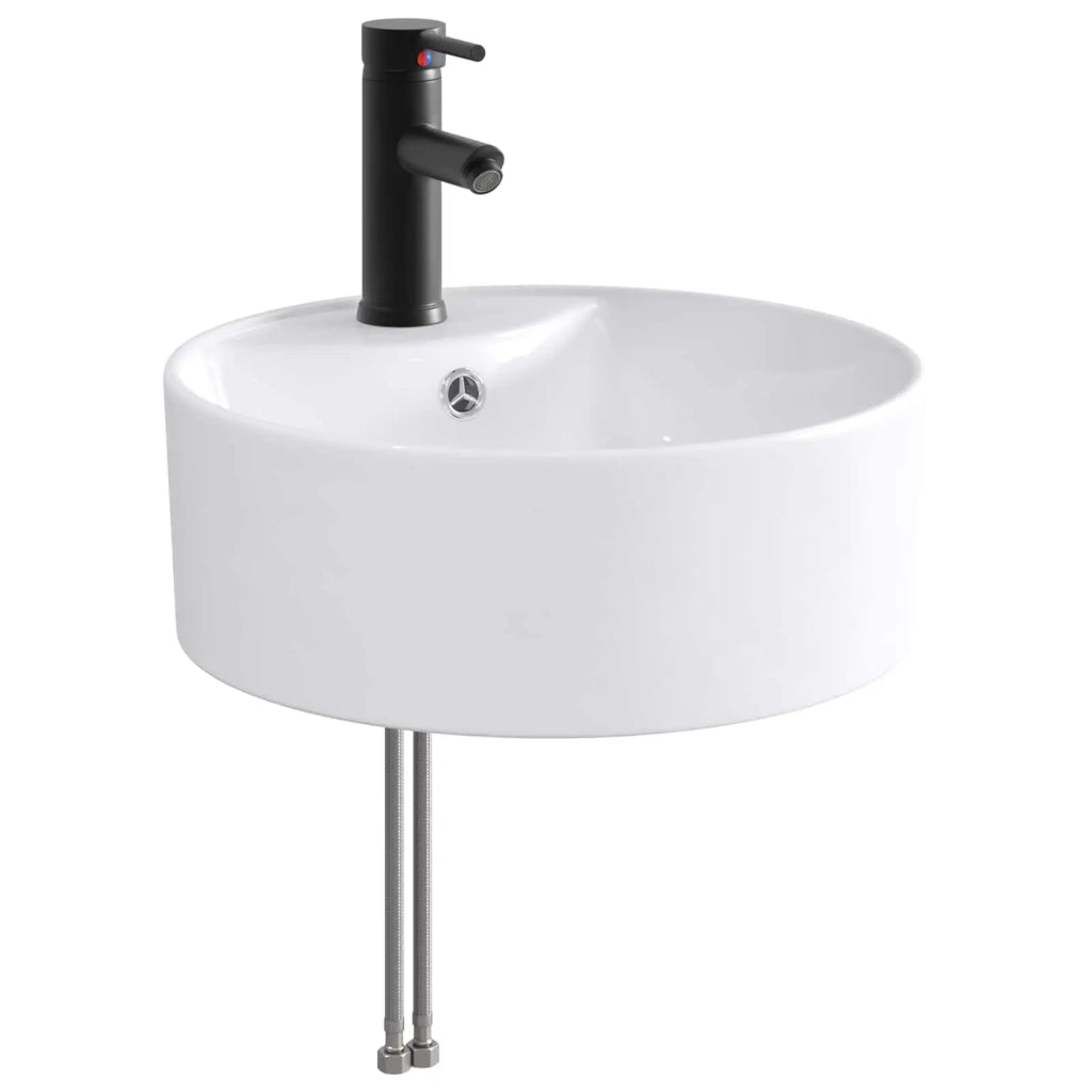 Lavabo con rubinetto e scarico Nero Opaco 40,5 x 40,5 x 15 cm 890233