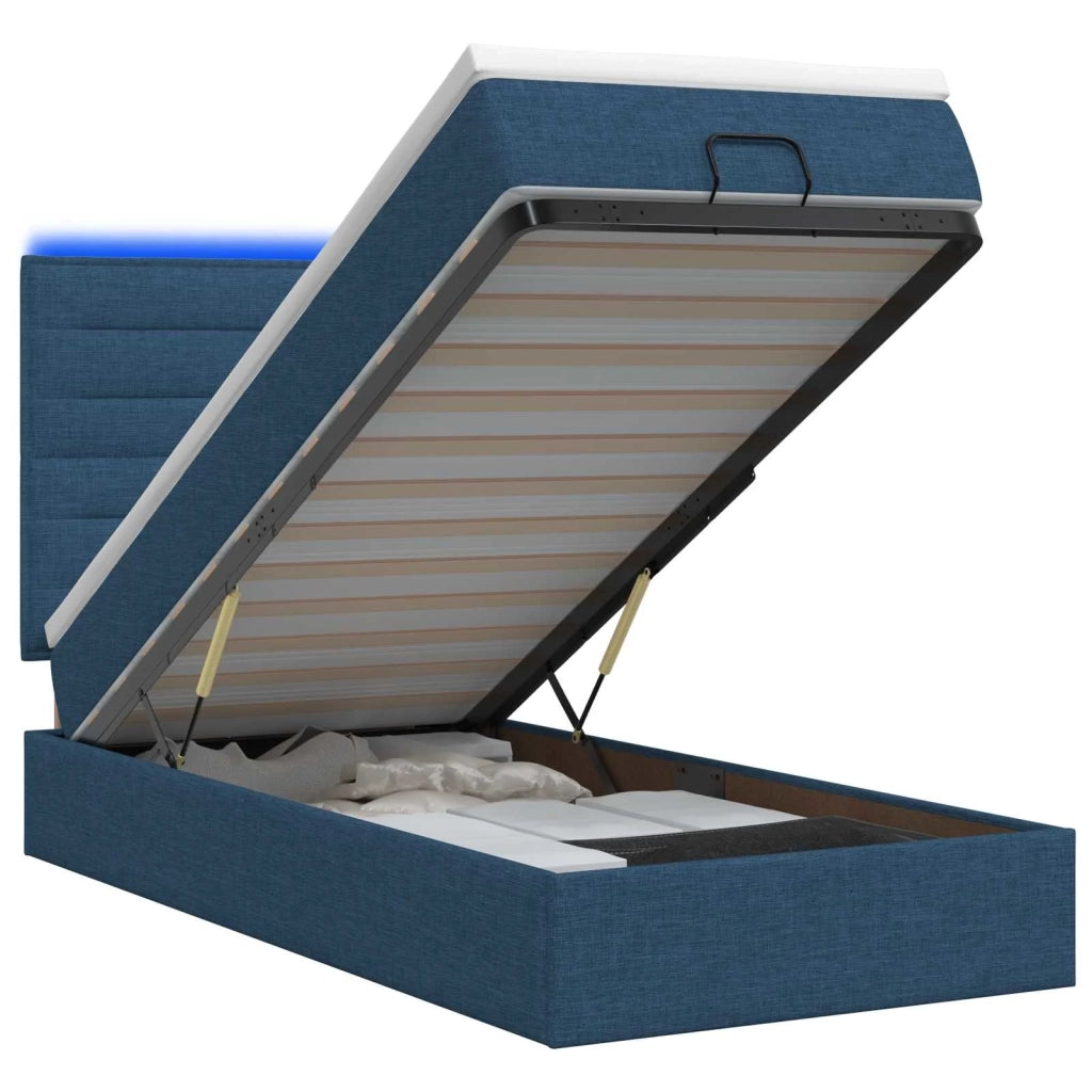 Letto Ottomano con Materasso e LED Blu 100 x 200 cm Tessuto 3457971