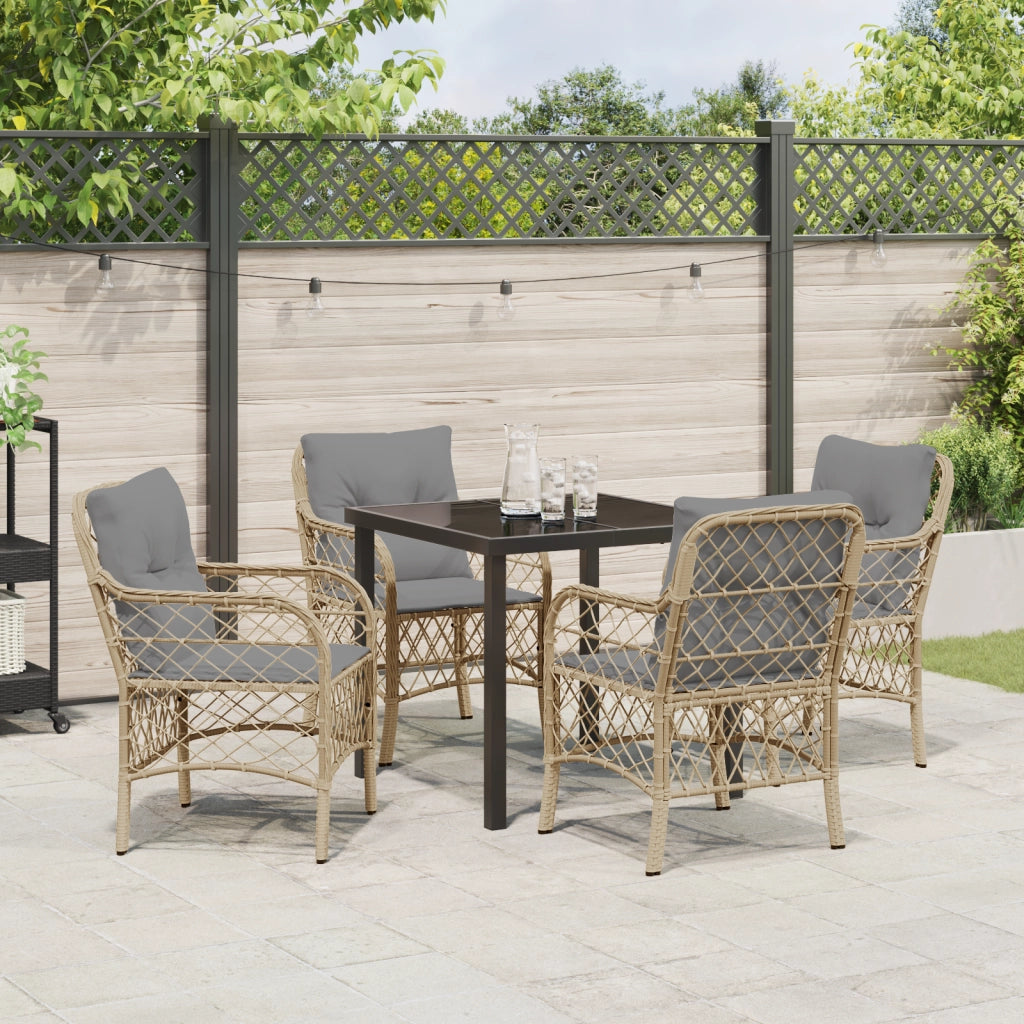 Set da Pranzo da Giardino di 5 Pezzi con Cuscini Beige Polyrattan