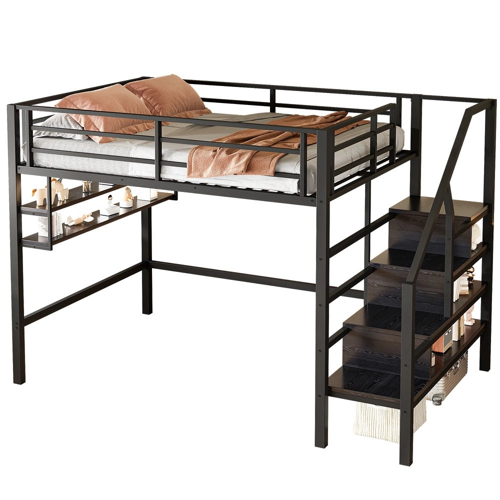 Letto a soppalco ¨C Minimal ¨C nero 140x200cm con soppalco e scala portaoggetti