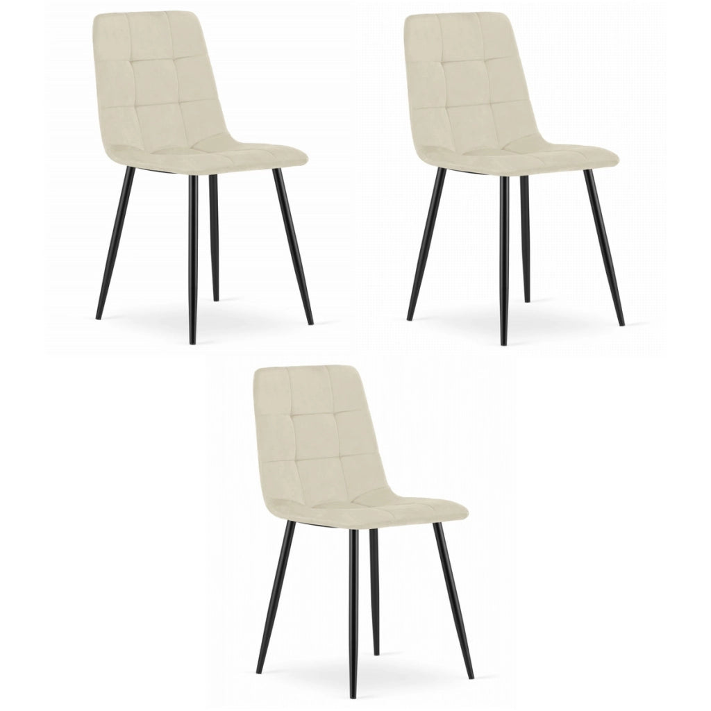 Set di 3 sedie KARA in velluto beige chiaro e gambe nere