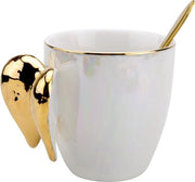 Angelo creativo in ceramica 220 ml - Angelo alato dorato - Nuova eleganza - Tazza per caffè e latte per ufficio - Tazze carine per donne - Buon auspicio.